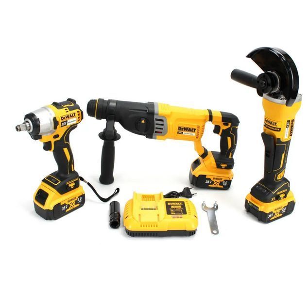 Акумуляторний набір DeWalt 3в1 36V 6Ah перфоратор + болгарка 125 мм + гайковерт 420 Нм 2 АКБ